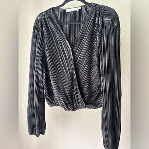 ASTR the label Black Long Sleeve Wrap Crop Top